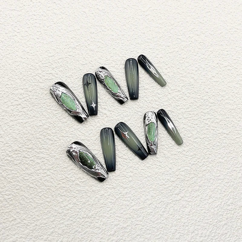 Green Hand Pressed Nail with Glue False Nails Manufacturers Acrylic Press on Nails