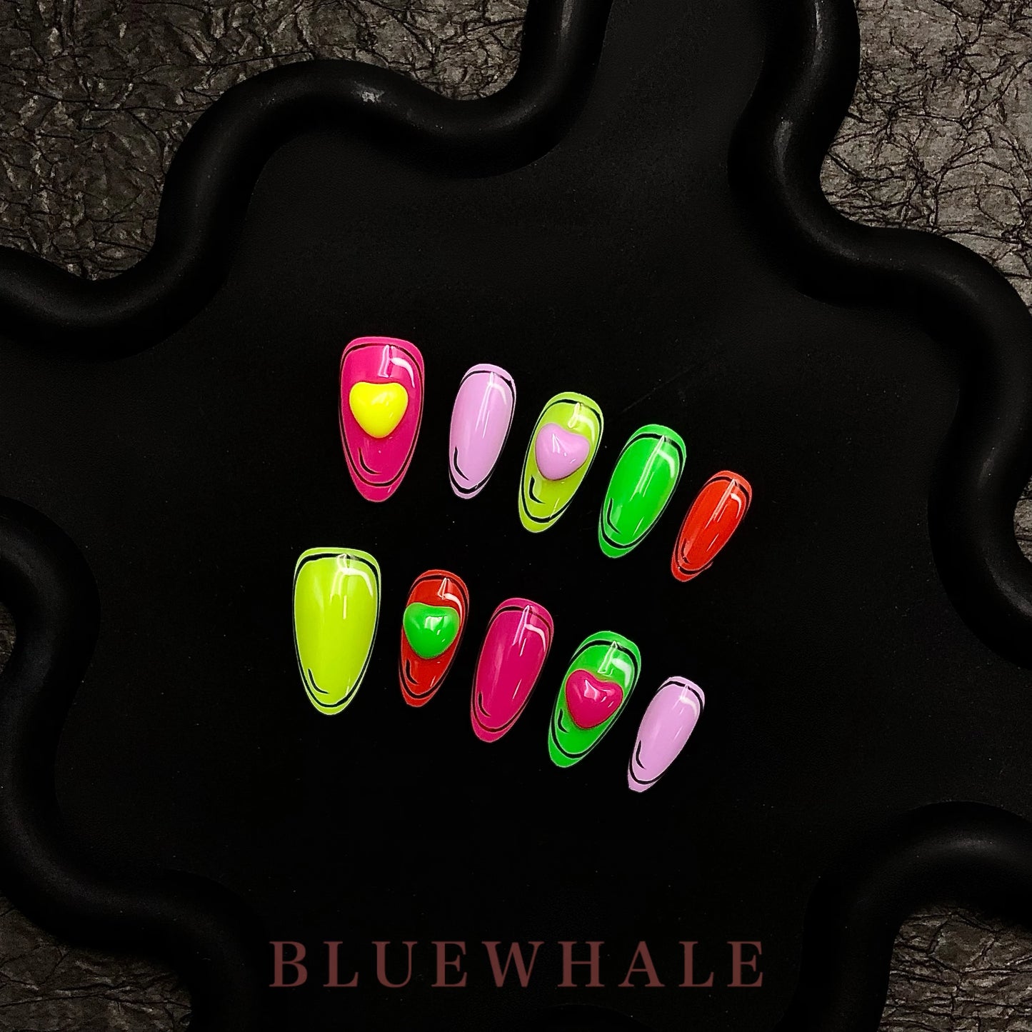 Uñas postizas acrílicas de alta calidad, coloridas, cortas, con forma de corazón de almendra.