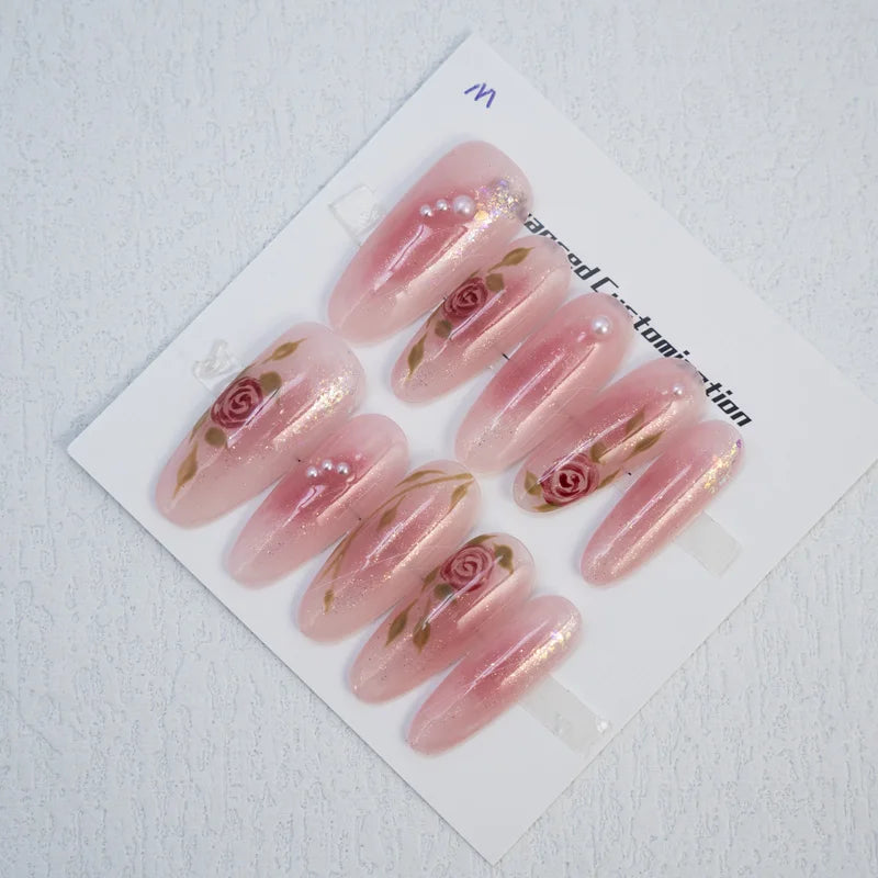 Diseño de ataúd cuadrado de rosa fantasía transparente rosa en uñas