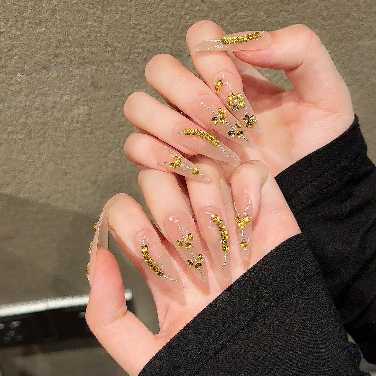 Latest High Quality Stick on Nails Glitter Luxury Ballerina French Press on Nails Acrylic ABS Gel Artificial Nails