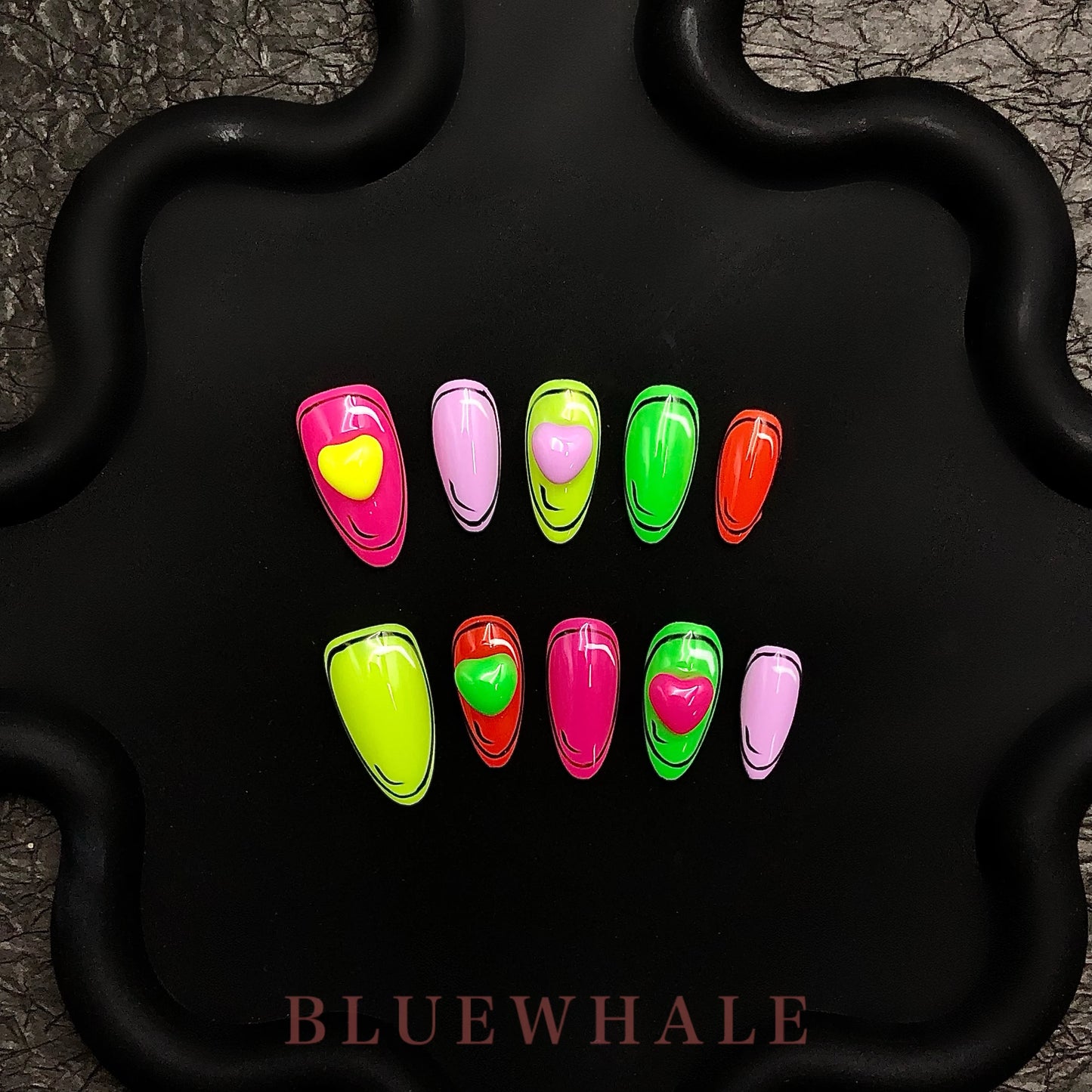 Uñas postizas acrílicas de alta calidad, coloridas, cortas, con forma de corazón de almendra.