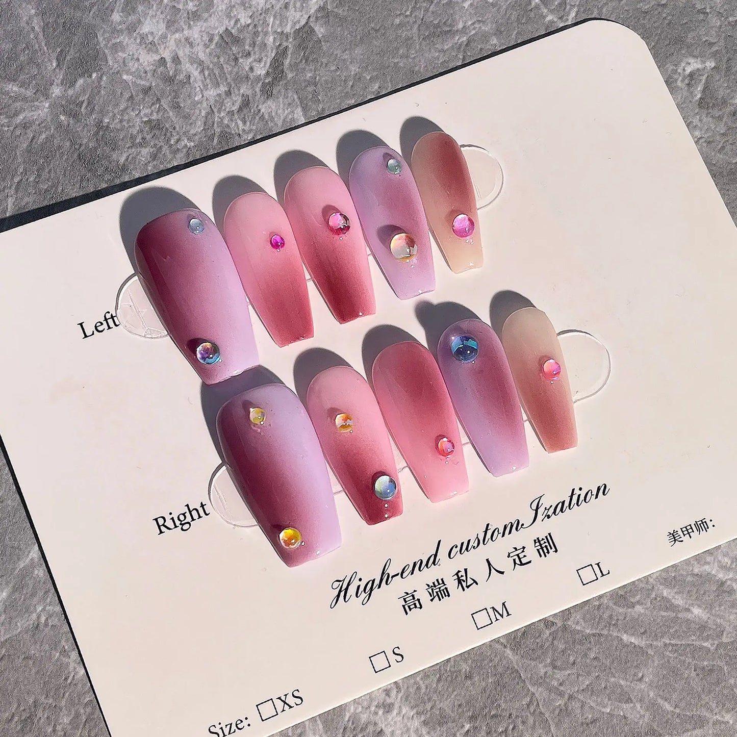 Gran oferta de pegatinas para uñas postizas de acrílico hechas a mano con diseño de sirena, burbujas y perlas, de longitud media, color macarrón, con degradado cuadrado.