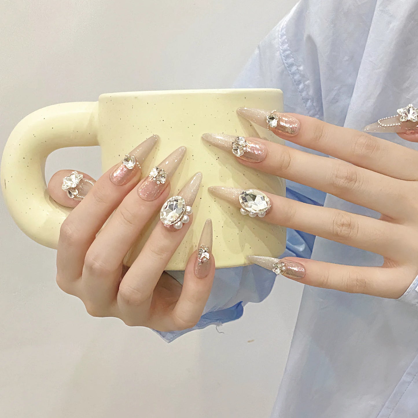 Cat's Eye Diamond Stick on Nails Rhinestone Decorative Design Press on Nails False Nails