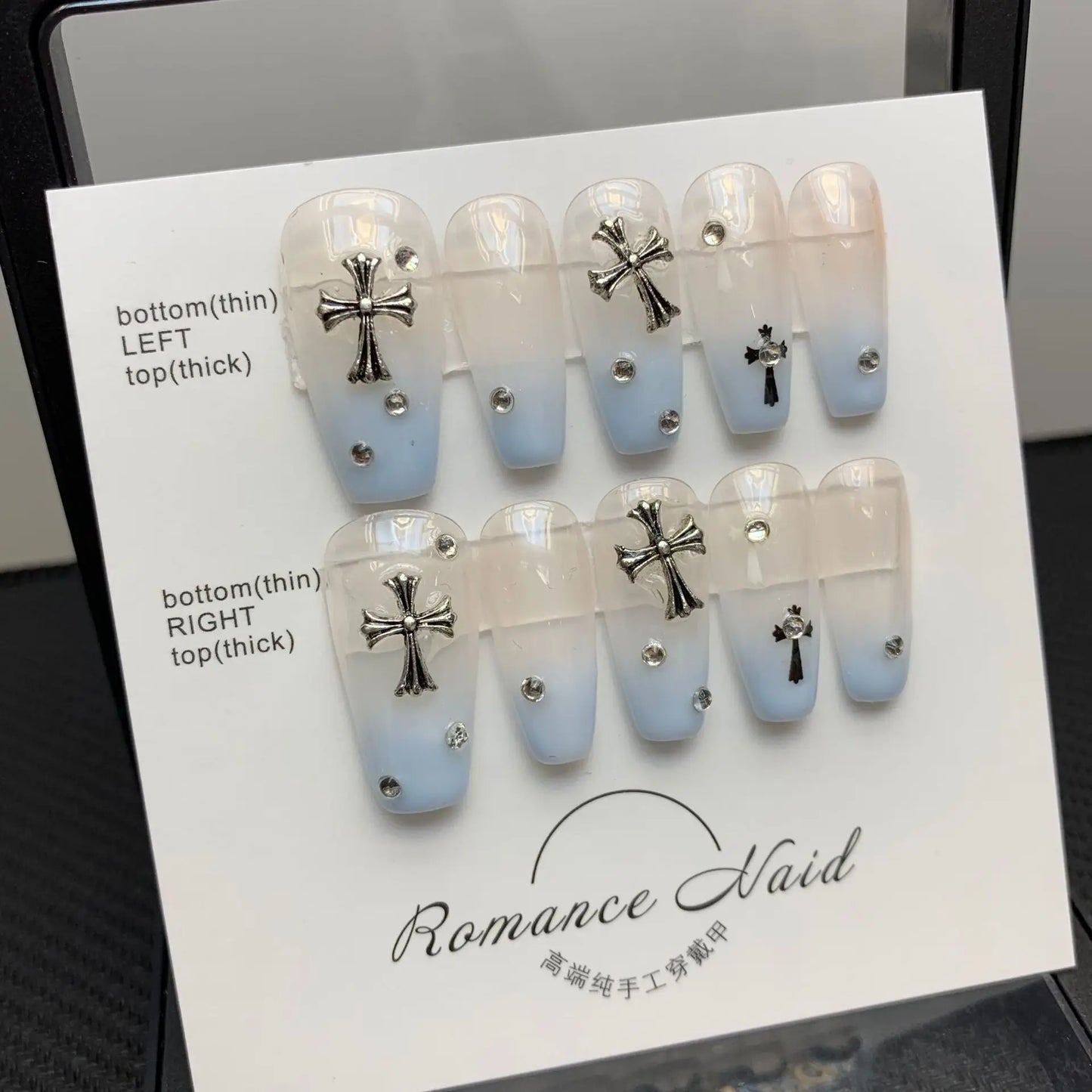 Uñas postizas francesas de gel de cobertura completa, reutilizables, con purpurina desmontable, de lujo, personalizadas, hechas a mano.