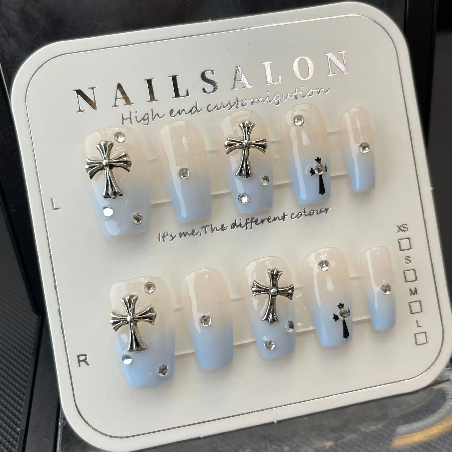 Uñas postizas francesas de gel de cobertura completa, reutilizables, con purpurina desmontable, de lujo, personalizadas, hechas a mano.