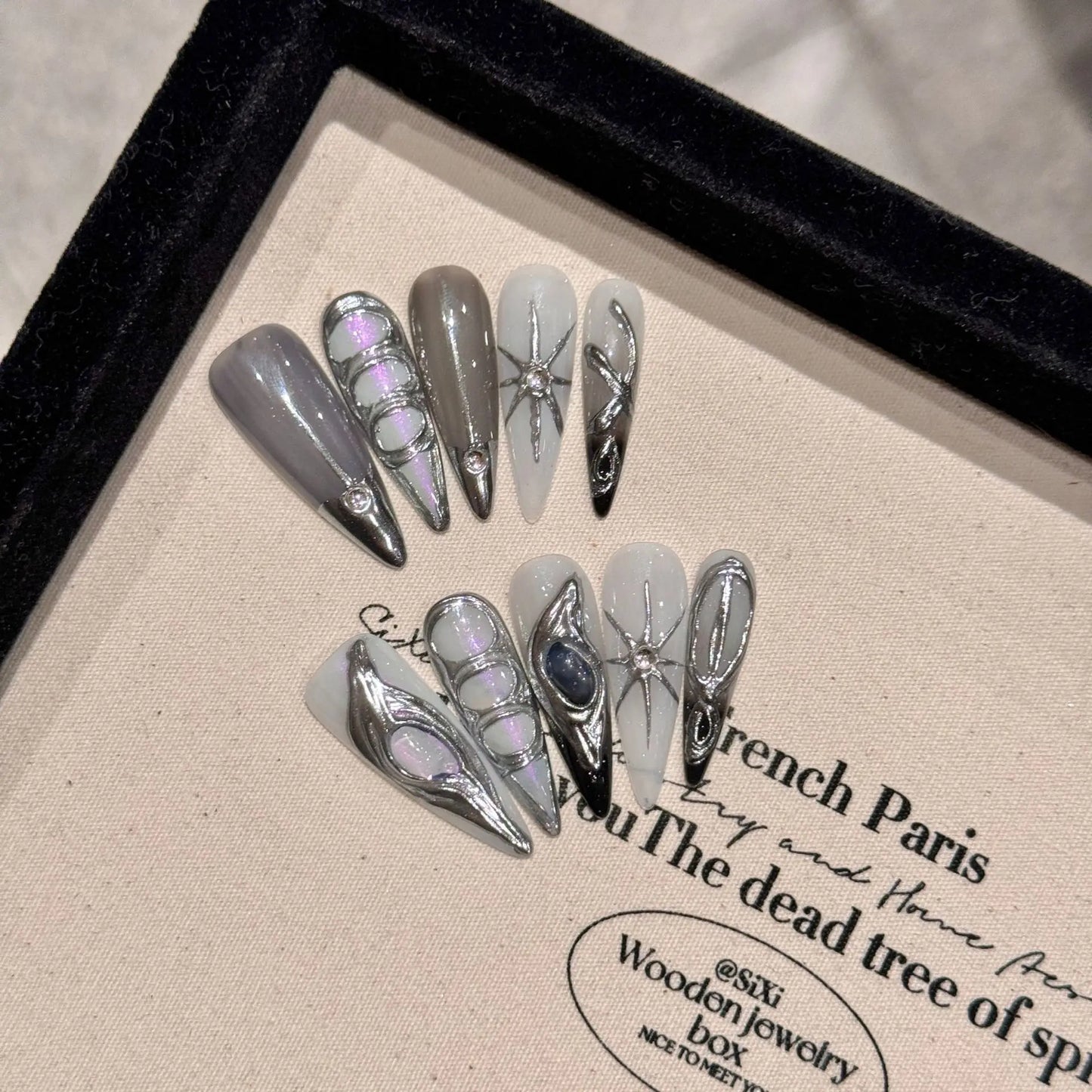 Best Quality Full Cover False Nails INS Sweet Cool Hot Girl Metal Hand-painted Press on Nails