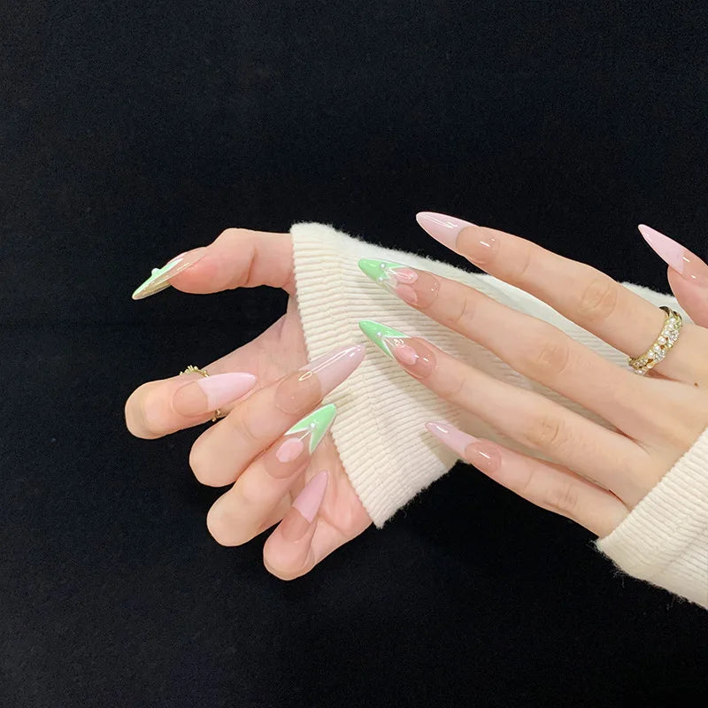 Super Luxury Design Hand-painted Tulips Removable Fake Nails Summer Dopamine Handmade Soft Gel Nail Patches