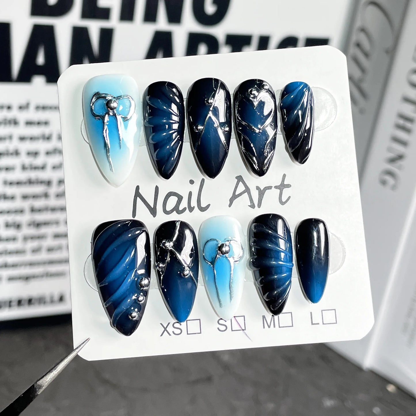 Uñas usables hechas a mano, dulces y frescas, uñas de chica sexy pintadas a mano con relieve ruborizado