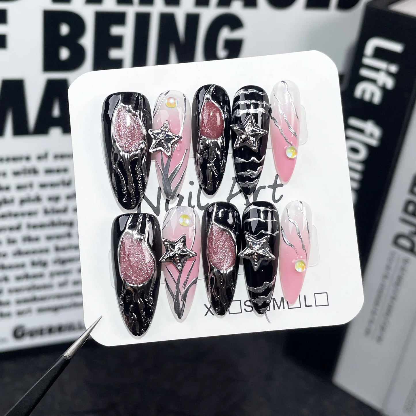 Nuevo estilo, pistola pulverizadora de uñas portátil hecha a mano, rubor, parches de arte para uñas medianos y largos, uñas personalizadas y portátiles.
