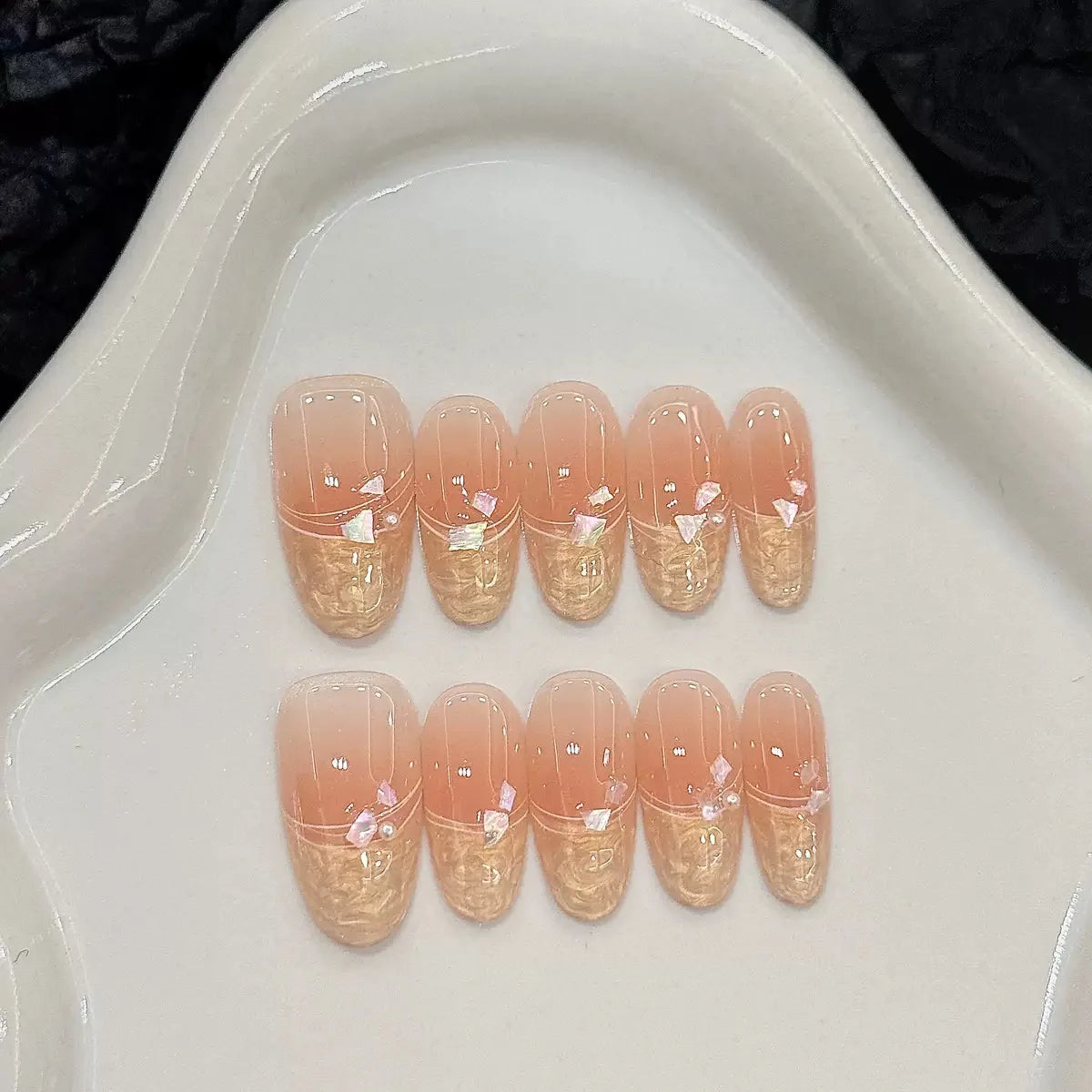 Uñas postizas acrílicas reutilizables, uñas postizas color nude, uñas postizas francesas almendradas