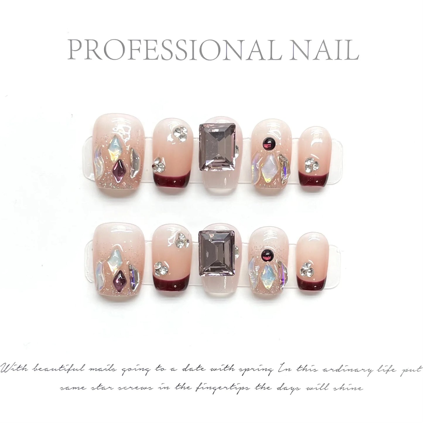 Top Selling French Artificial Press Nails Salon Full Cover Bling Coffin Stick on Nails