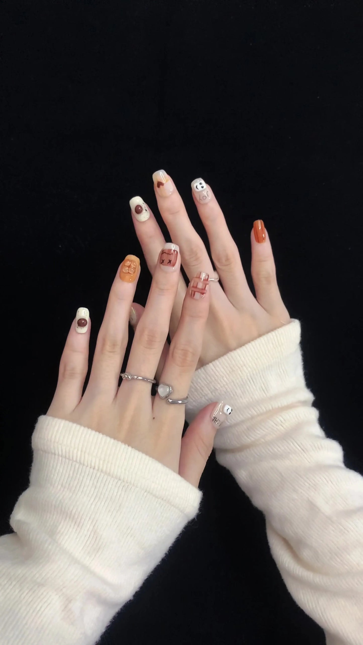 Cartoon Hand-painted Short Handmade Gel Stick on Nails Manicure Patches