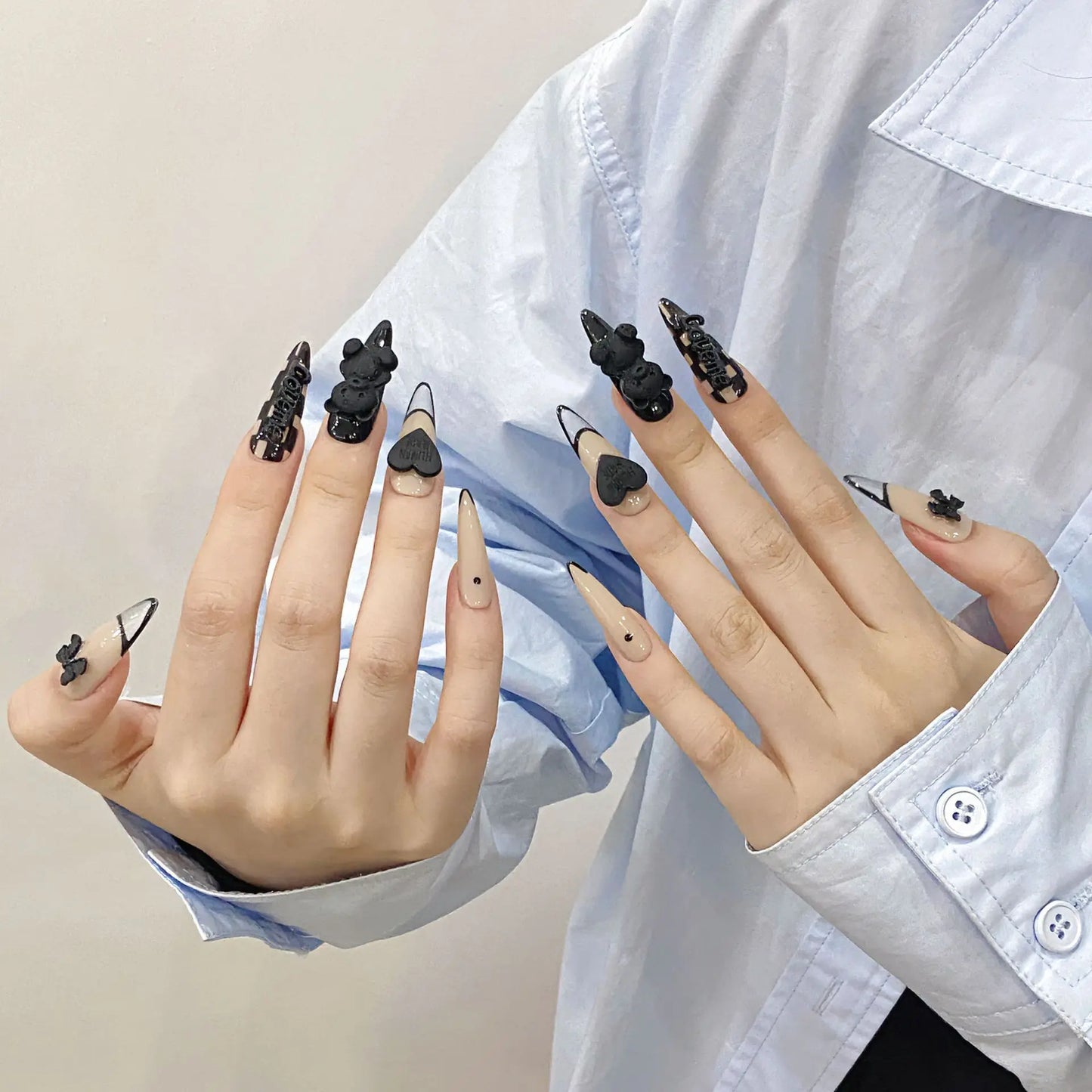 Nuevo estilo 3D colorido francés diamantes de imitación uñas postizas hechas a mano
