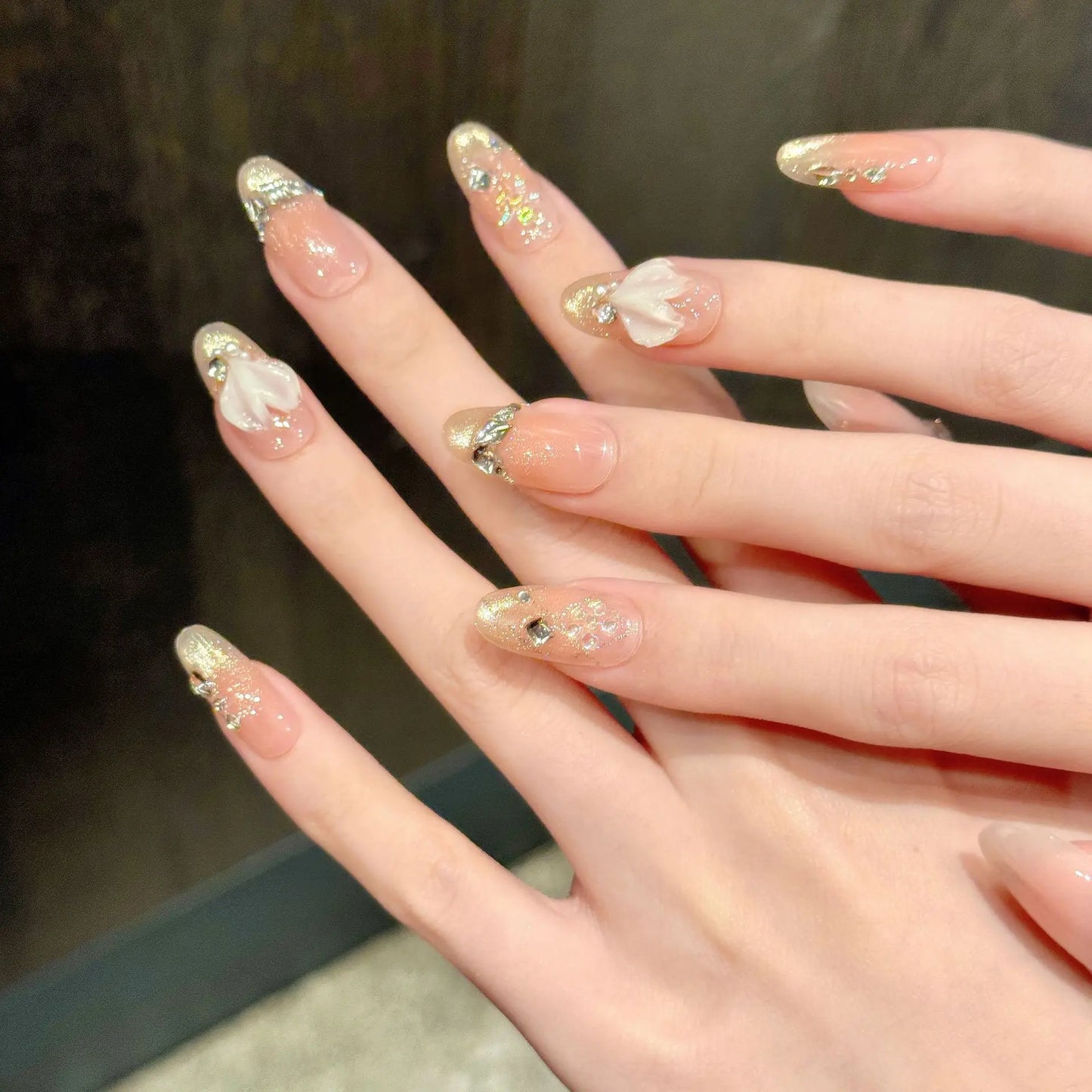Uñas postizas 3D con diseño de cola de pez, estilo playa, con efecto rubor, estilo ojo de gato, para primavera y verano, de longitud media, totalmente artesanales y fáciles de usar.