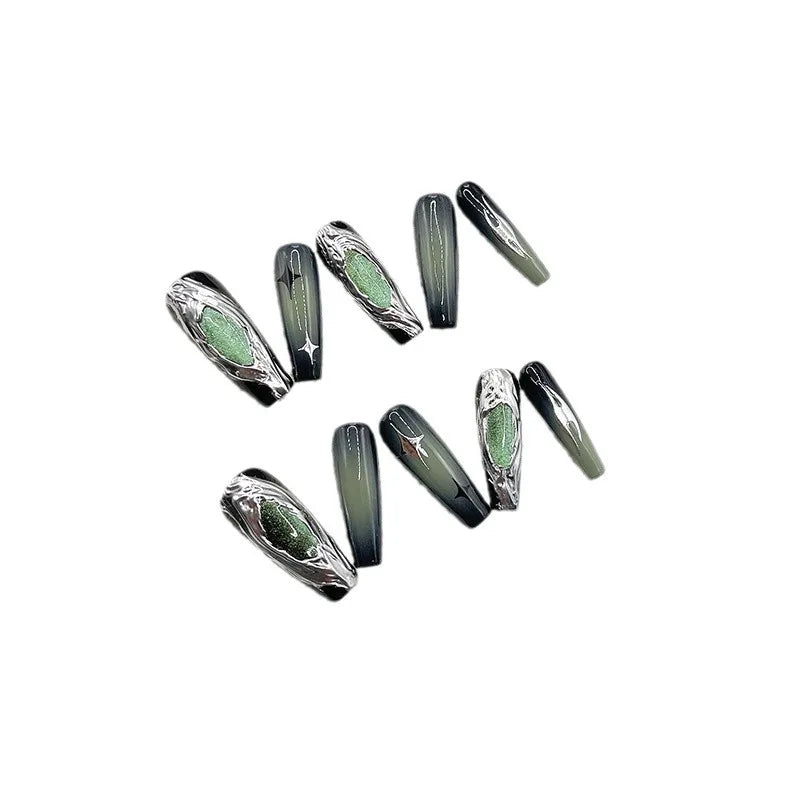 Green Hand Pressed Nail with Glue False Nails Manufacturers Acrylic Press on Nails