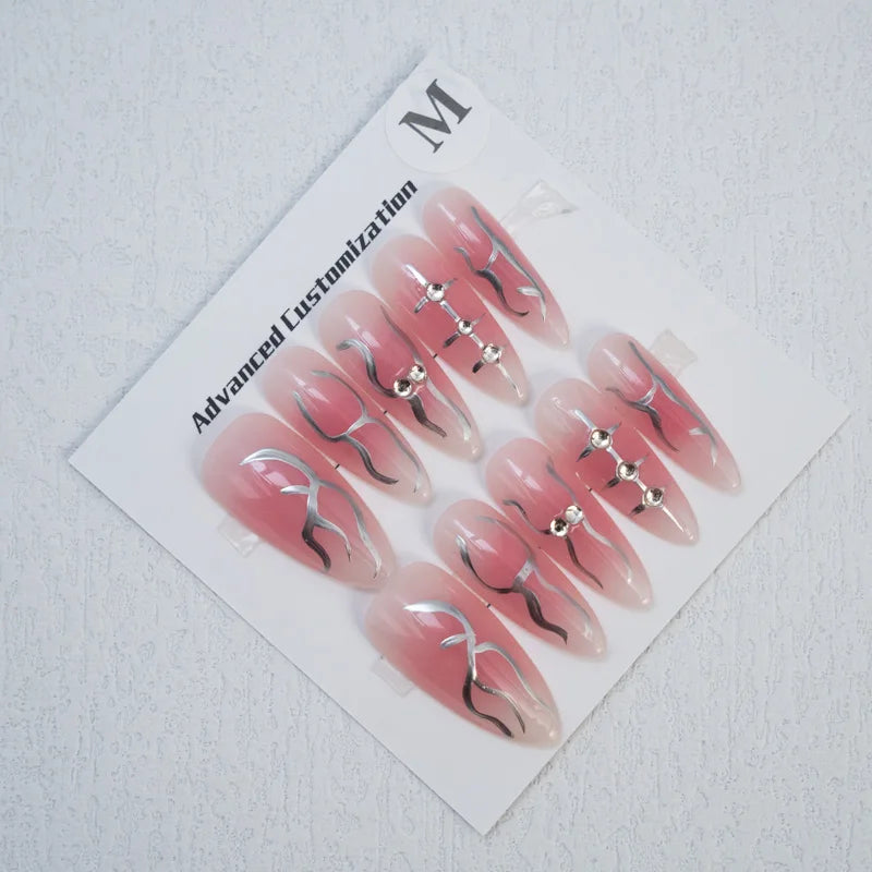 High Pink Fluorescent Nails Cute Girl Art Pure Hand-pressed Nails