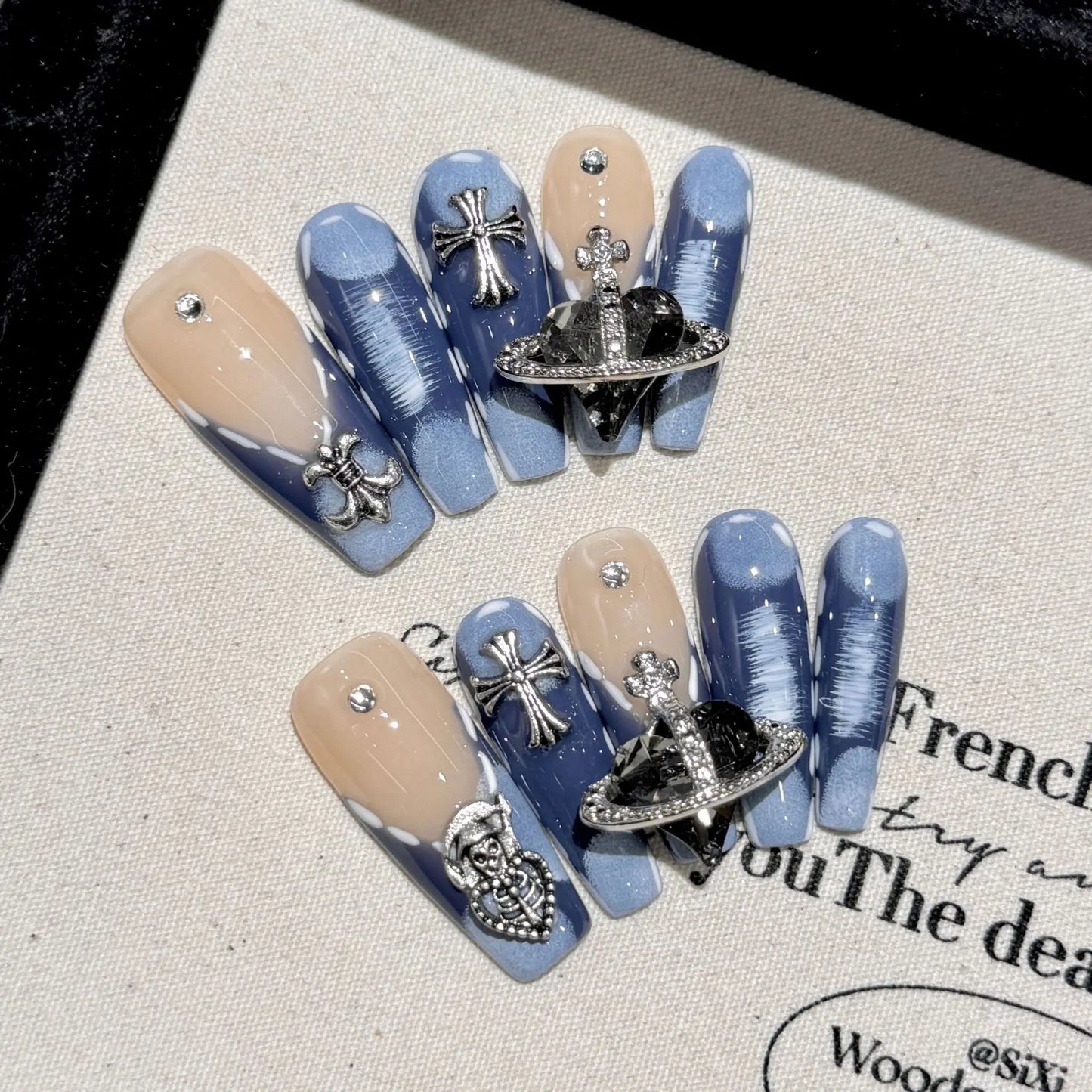 Fake Nails Blue Cool Style High Quality Acrylic False Nails Long Square Press on Nails