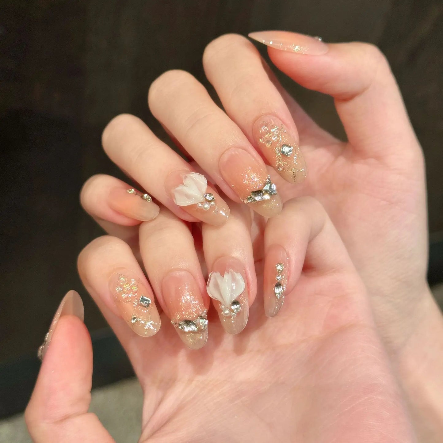 Uñas postizas 3D con diseño de cola de pez, estilo playa, con efecto rubor, estilo ojo de gato, para primavera y verano, de longitud media, totalmente artesanales y fáciles de usar.