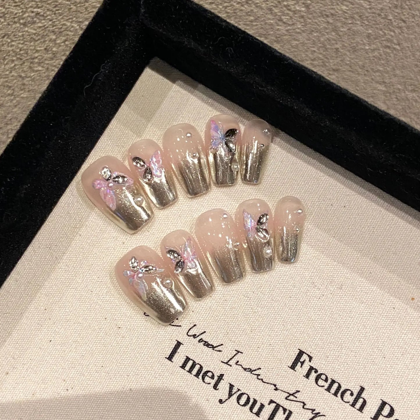 New Fashion Press-On Nails Ballerina Medium Coffin Butterfly Design ABS Acrylic Artificial Fingernails