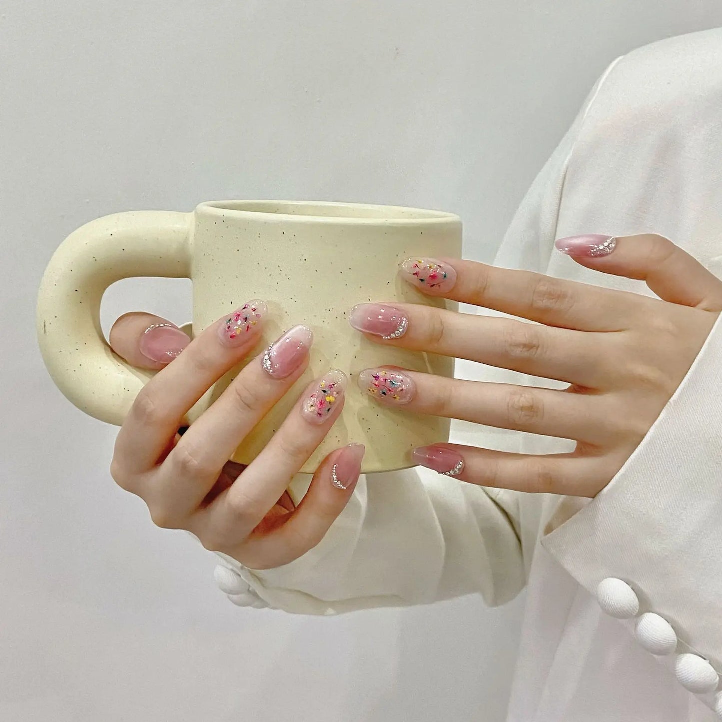 New Fashion Press-On Nails Ballerina Medium Coffin Butterfly Design ABS Acrylic Artificial Fingernails