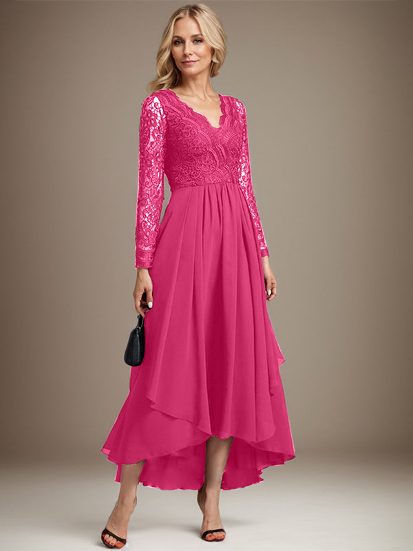 A-Linie V-Ausschnitt Asymmetrisches Chiffon-Kleid für die Brautmutter