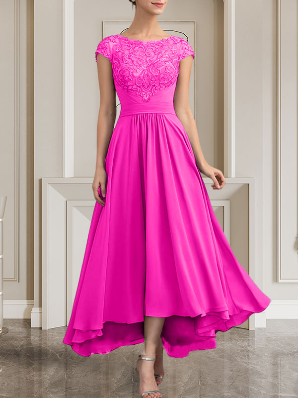 Vestido de gasa con encaje y lentejuelas para madre de la novia, corte A, largo hasta el suelo