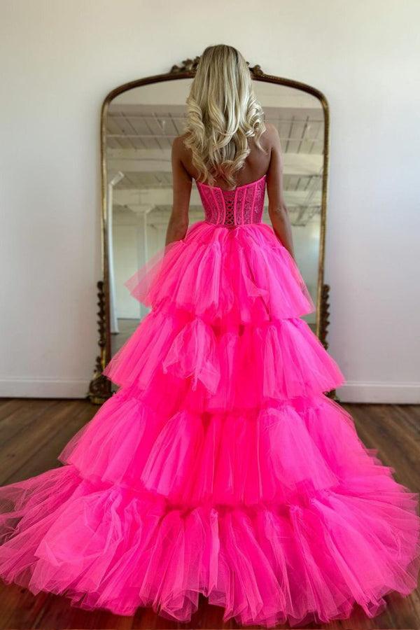 Hot Pink High Low Sweetheart Stufen-Ballkleid Abendkleid