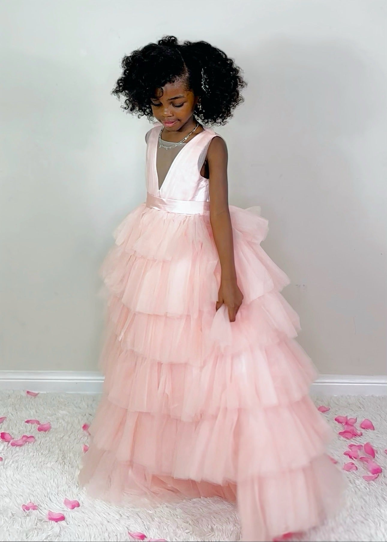 Ball-Gown/Princess Pearl Pink Sleeveless Tulle Bow Flower Girl Dress