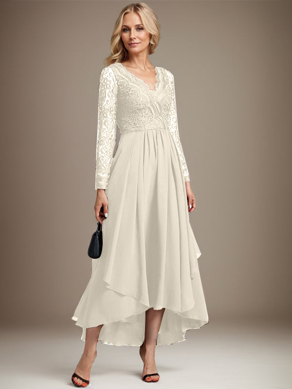 A-Linie V-Ausschnitt Asymmetrisches Chiffon-Kleid für die Brautmutter