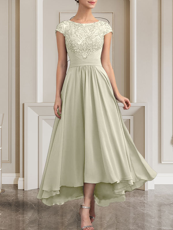 Vestido de gasa con encaje y lentejuelas para madre de la novia, corte A, largo hasta el suelo
