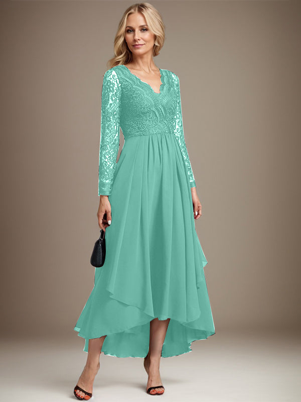 A-Linie V-Ausschnitt Asymmetrisches Chiffon-Kleid für die Brautmutter