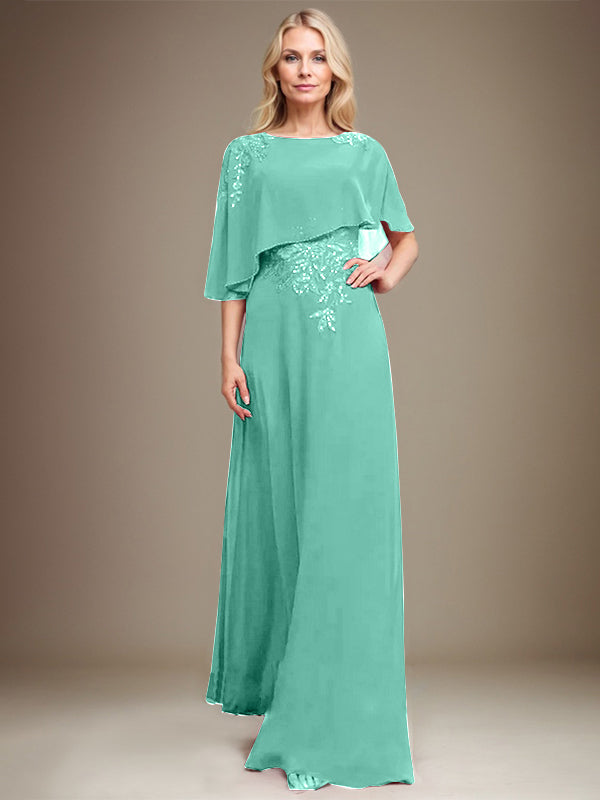 Vestido de gasa con encaje y lentejuelas para madre de la novia, corte A, largo hasta el suelo