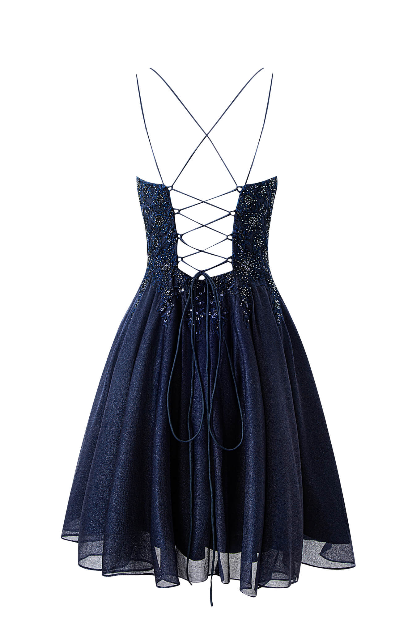 Vestido corto de gasa con corte A para fiesta de bienvenida