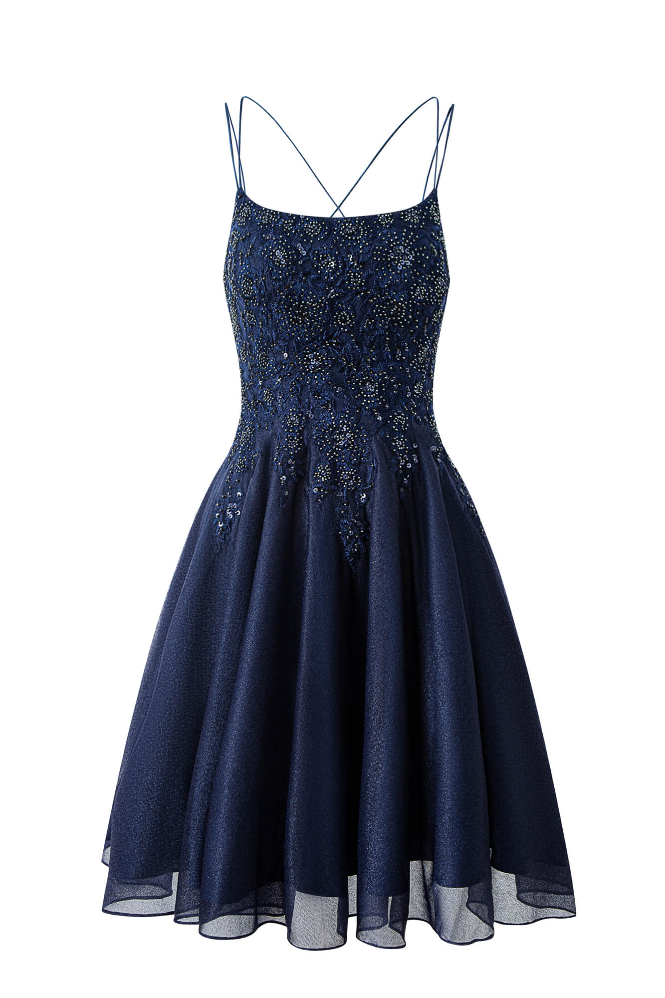 Vestido corto de gasa con corte A para fiesta de bienvenida