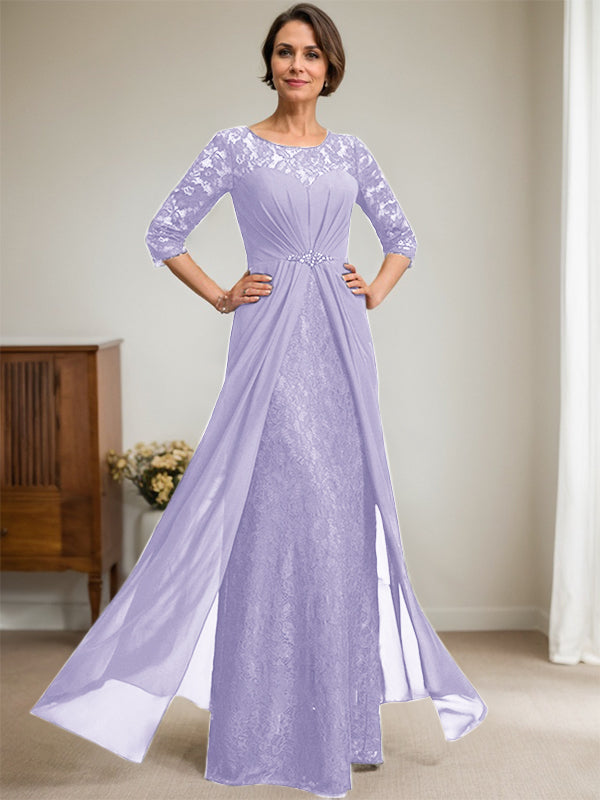 Vestido de gasa con encaje, ilusión, corte A, largo hasta el suelo, para madre de la novia, con volantes y cuentas