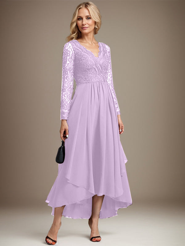 A-Linie V-Ausschnitt Asymmetrisches Chiffon-Kleid für die Brautmutter