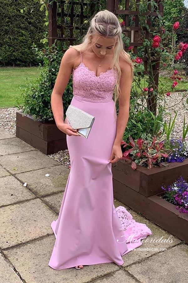 Lavendel Meerjungfrau Spitze Lange Brautjungfernkleider, Hochzeitspartykleid