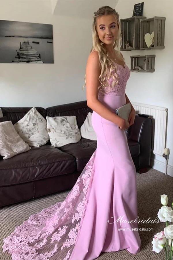 Lavendel Meerjungfrau Spitze Lange Brautjungfernkleider, Hochzeitspartykleid