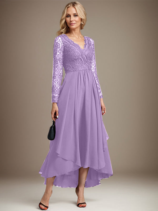 A-Linie V-Ausschnitt Asymmetrisches Chiffon-Kleid für die Brautmutter