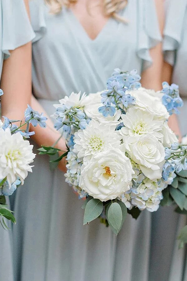 Light Blue Chiffon A-line V-neck Bridesmaid Dresses, Wedding Party Dress
