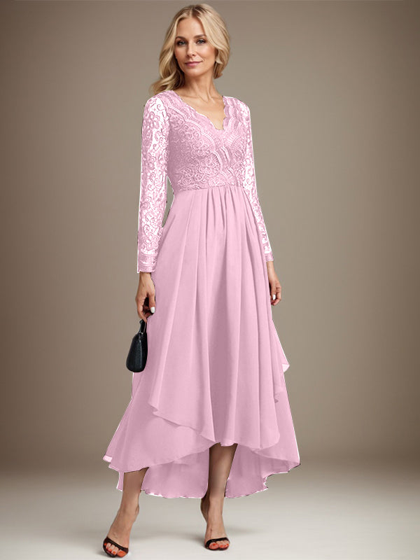 A-Linie V-Ausschnitt Asymmetrisches Chiffon-Kleid für die Brautmutter