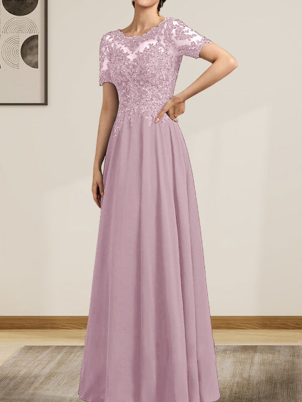 Vestido de gasa con encaje y lentejuelas para madre de la novia, largo hasta el suelo, con escote en A y ilusión