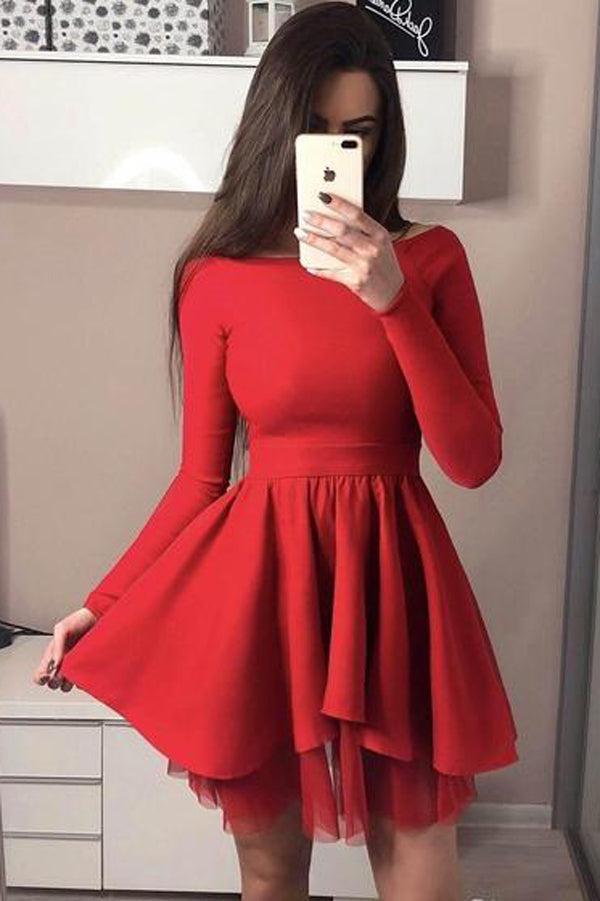 Mini Short Red Prom Dress Long Sleeve Black Homecoming Dresses