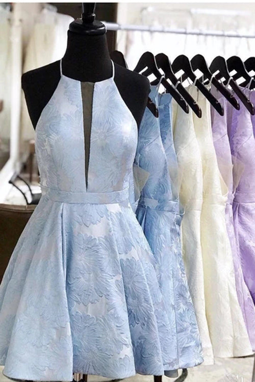 Floral Homecoming Dresses with Pocket Halter Graduation Dress