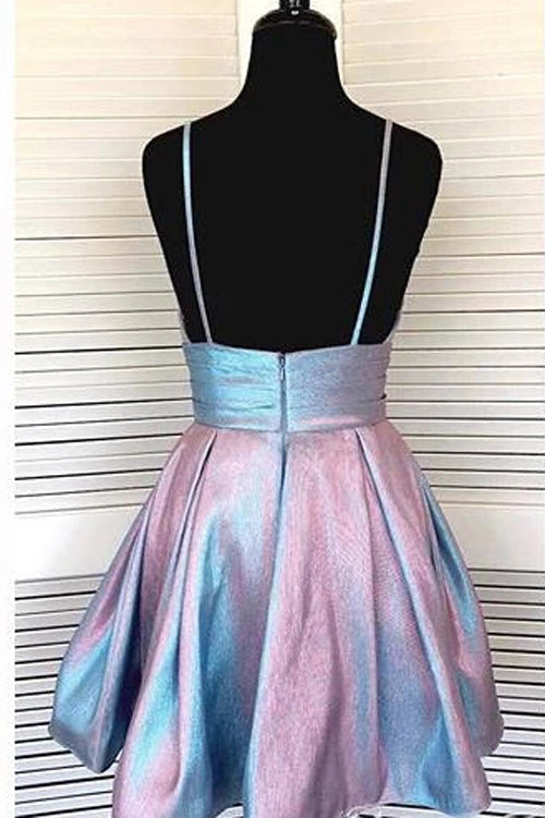 Spaghettiträger Abendkleid Kurzes V-Ausschnitt Homecoming-Kleid