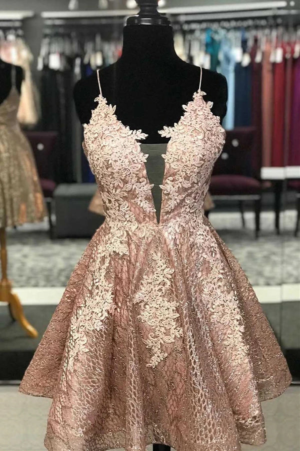 A-Linie, kurzes Ballkleid aus Spitze, Heimkehrkleid mit überkreuztem Rücken