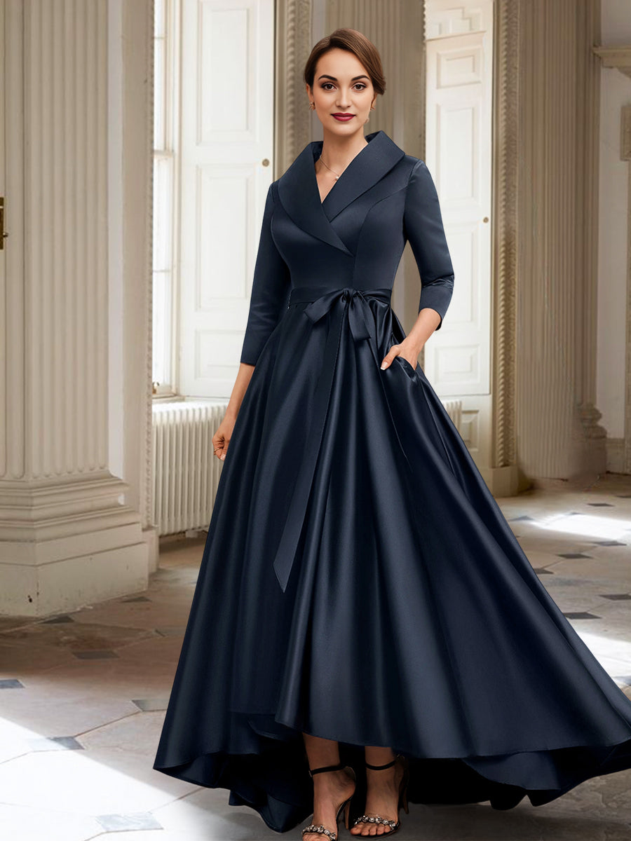 A-Linie/Princess-Linie Lange Ärmel Kleider für die Brautmutter mit Taschen und Gürtel
