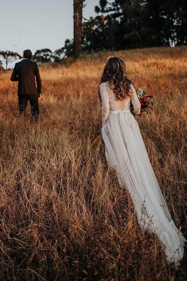 Roycebridal Boho-Brautkleid mit Spitze und Punkten und Ärmeln