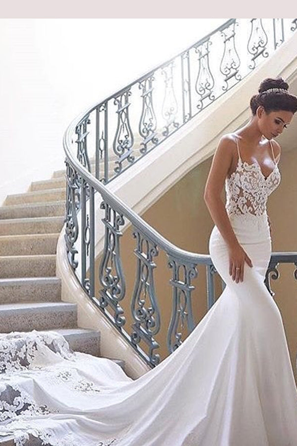 Roycebridal Glamouröses Brautkleid mit Spaghettiträgern und Spitze im Meerjungfrauen-Stil