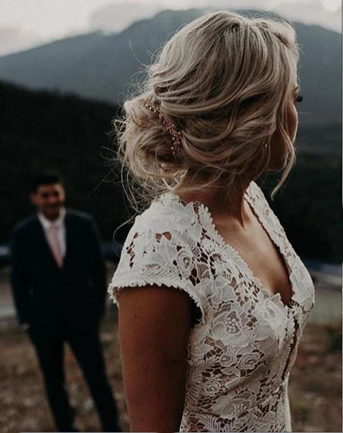 Roycebridal Charmante Meerjungfrau-Spitze Elfenbein Flügelärmel Brautkleider, Brautkleider